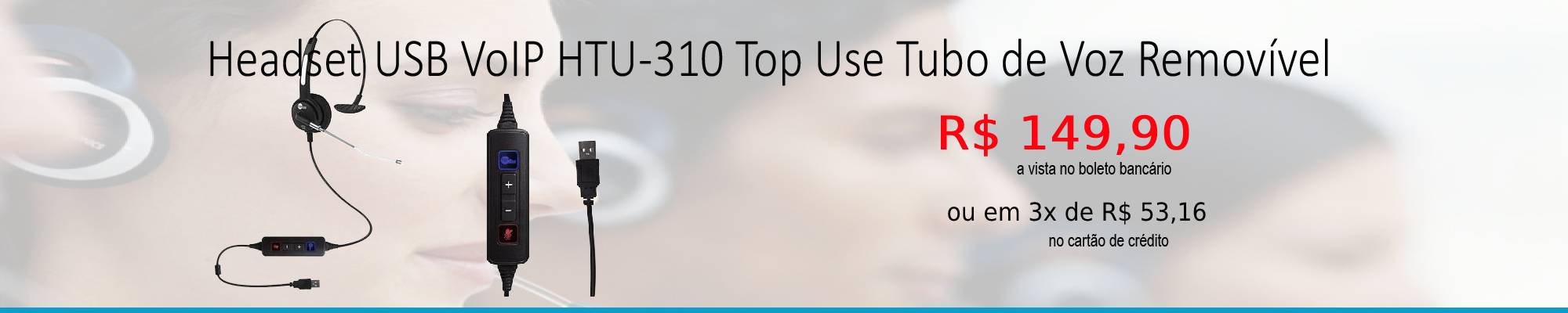 Headset USB VoIP HTU-310 Top Use Tubo de Voz Removvel